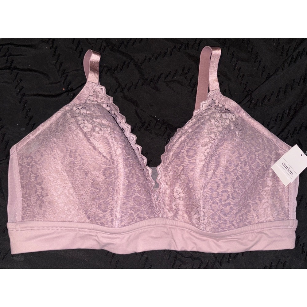 NEW Auden Plus Size Full Figure Mauve Lace Detail Lightly Lined Bralette, 3X